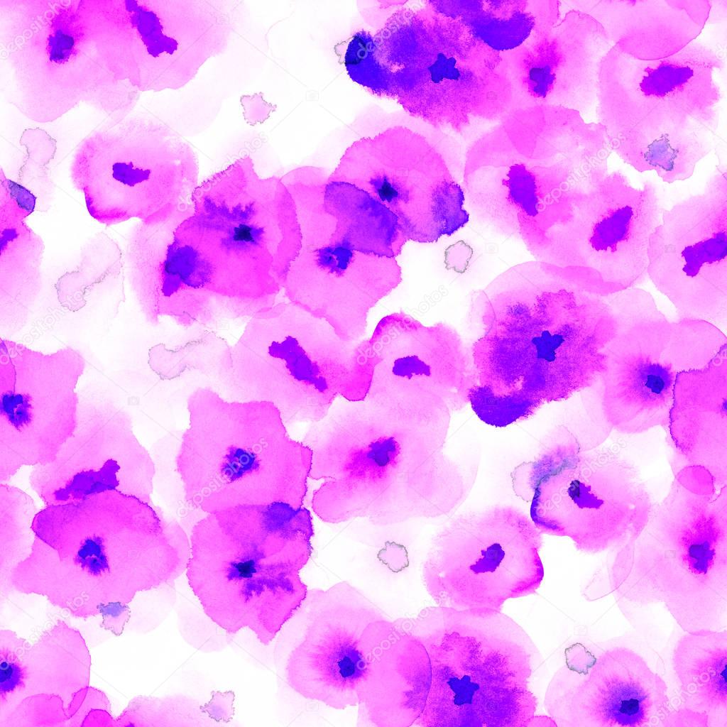 Delicate floral pattern Purple silky watercolor seamless pattern Enchanting watercolor abstract