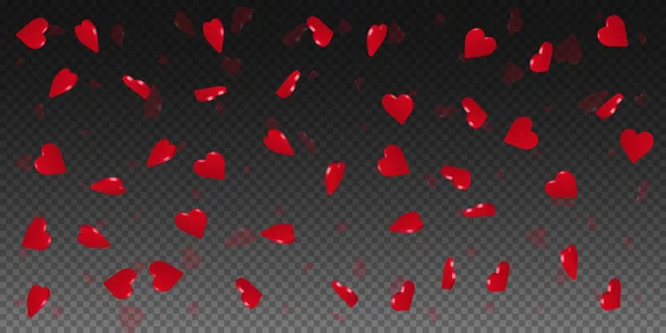 3d herzen valentine hintergrund breite streuung auf transparentem gitter dunklen hintergrund 3d herzen — Stockvektor