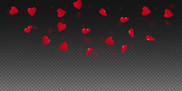 Cuori 3d sfondo valentino Semicerchio superiore su griglia trasparente sfondo scuro cuori 3d — Vettoriale Stock