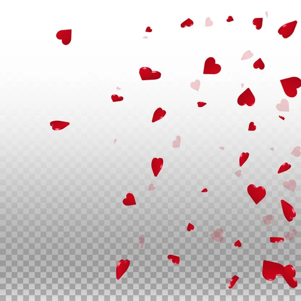 3d corazones valentine fondo gradiente derecho en rejilla transparente luz fondo 3d corazones — Vector de stock