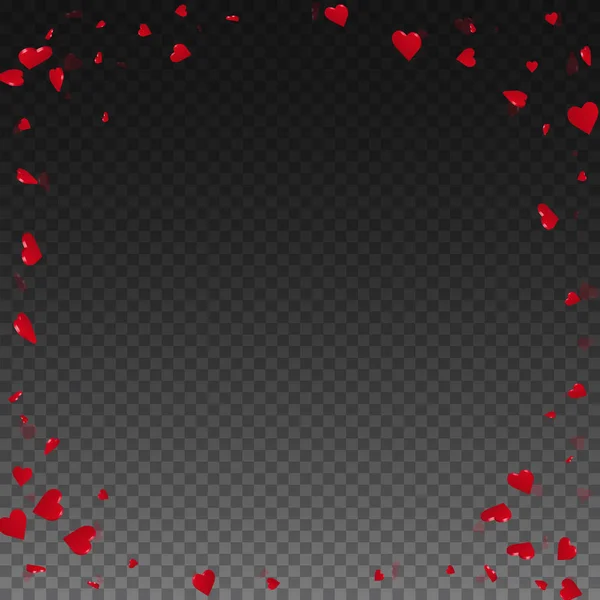 3d hearts valentine background Corner frame on transparent grid dark background 3d hearts — Stock Vector