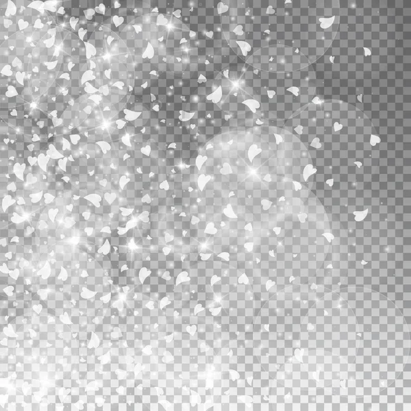 Cuori cadenti sfondo San Valentino Gradiente sinistro su sfondo scuro griglia trasparente Caduta — Vettoriale Stock