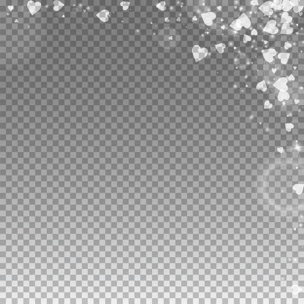 Падающие сердца Валентина фон Абстрактный правый верхний угол на прозрачной сетке темный фон — стоковый вектор
