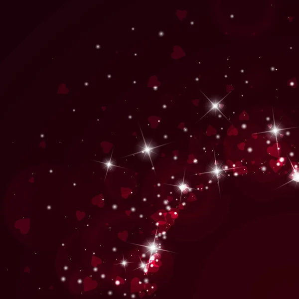 Padající srdce Valentýnské pozadí zářící pravém dolním rohu na víno červené pozadí padající — Stockový vektor