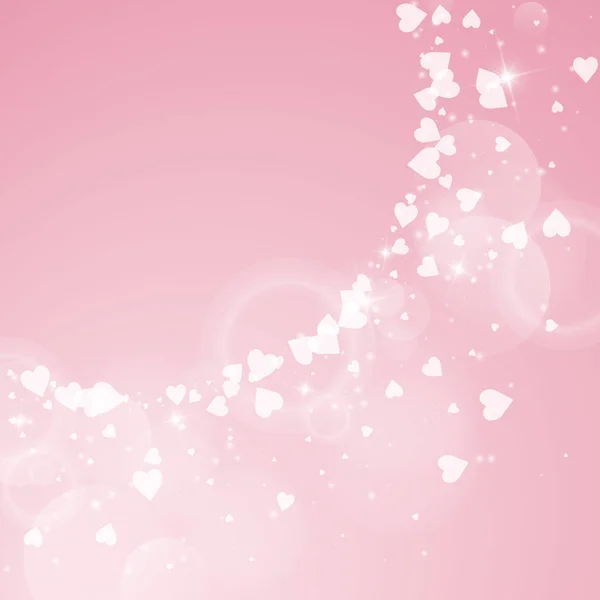 Eső szívek Valentin háttér nagy sugárzó bal felső sarokban a rózsaszín háttér hulló szíveket — Stock Vector