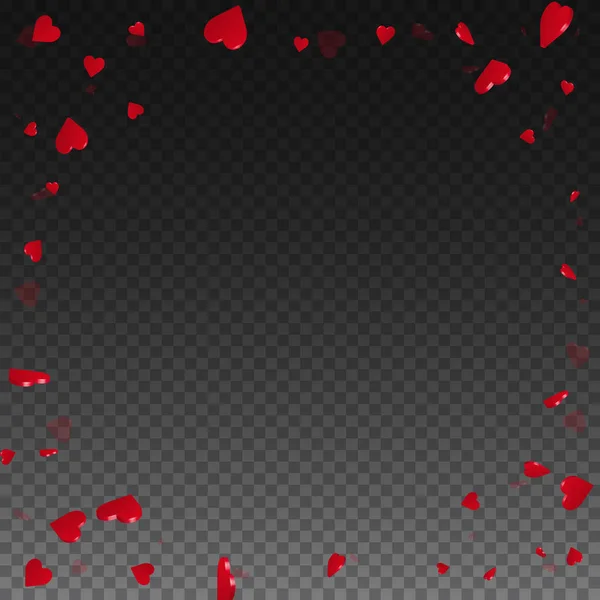 Corazones 3d fondo de San Valentín Marco redondo al azar en rejilla transparente fondo oscuro corazones 3d — Archivo Imágenes Vectoriales