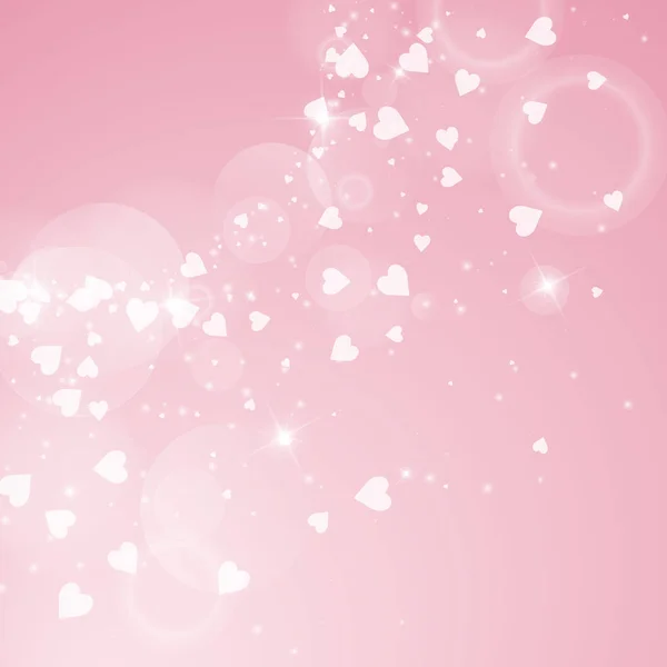 Harten Valentijn achtergrond vallen links Radiant bovenhoek op roze achtergrond Falling harten — Stockvector