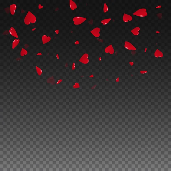 Coeurs 3d fond valentin Top demi-cercle carré sur grille transparente fond sombre Coeurs 3d — Image vectorielle