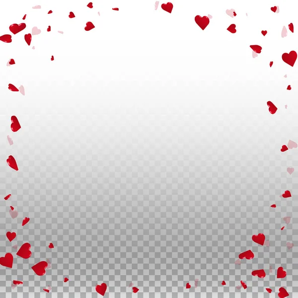 3d corazones valentine fondo marco de esquina en rejilla transparente luz fondo 3d corazones — Vector de stock