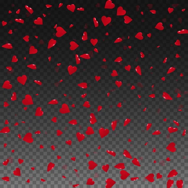 투명 그리드 어두운 배경 3d 마음에 3d 하트 발렌타인 배경 흩어져 패턴 — 스톡 벡터