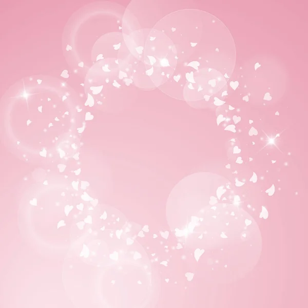 Falling hearts valentine background Round scattered frame on pink background Falling hearts — Stock Vector