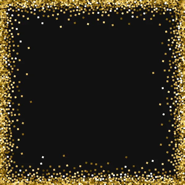 Chaotické rám zlaté třpytky zlaté třpytky na černém pozadí magnetické vektorové ilustrace — Stockový vektor