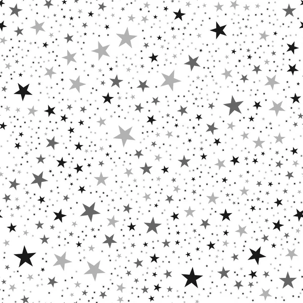 Estrellas negras patrón sin costuras sobre fondo blanco Lindo infinito al azar dispersos estrellas negras festivas — Vector de stock