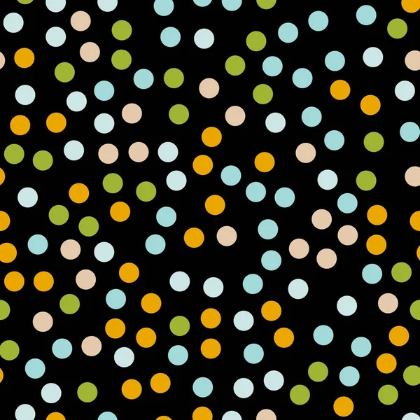 Kleurrijke polka dots naadloze patroon op zwart 1 achtergrond Cool klassieke kleurrijke polka dots textiel — Stockvector