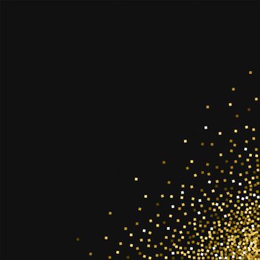 Altın glitter dağınık sağ alt köşedeki altın glitter ile siyah arka planda büyük vektör