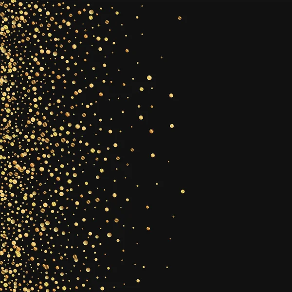 Oro confeti Dispersión degradado izquierdo sobre fondo negro Vector ilustración — Vector de stock