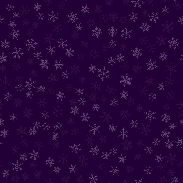 Copos de nieve violeta patrón sin costuras sobre fondo púrpura Navidad caótica dispersa violeta — Vector de stock