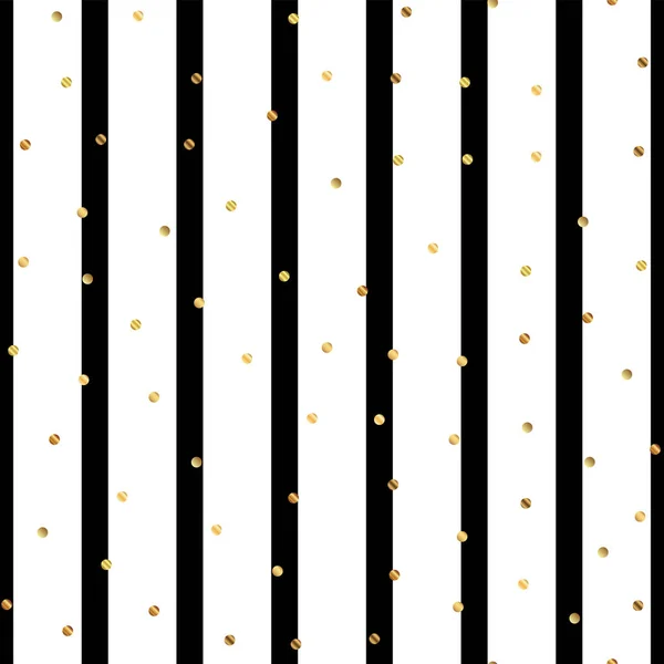 Golden dots seamless pattern on black and white striped background Sublime gradient golden dots — Stock Vector