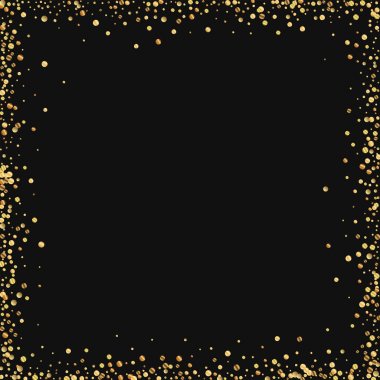 Siyah arka planda vektör çizim altın konfeti kaotik çerçeve
