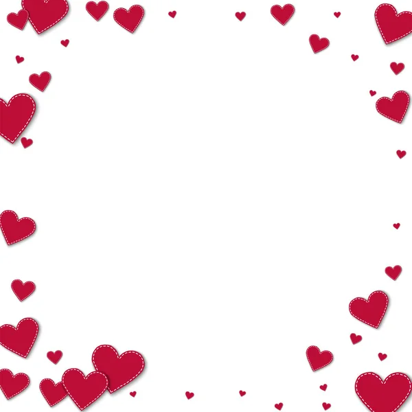 Red stitched paper hearts Corner frame on white background Vector illustration — Stock Vector