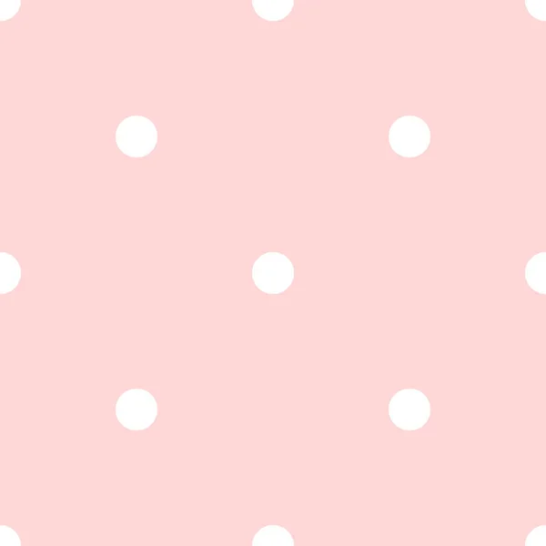 Lunares blancos patrón sin costuras sobre fondo rosa Extraño clásico lunares blancos textiles — Vector de stock