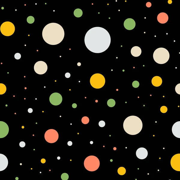 Kleurrijke polka dots naadloze patroon op zwart 5 achtergrond Appealing klassieke kleurrijke polka dots — Stockvector