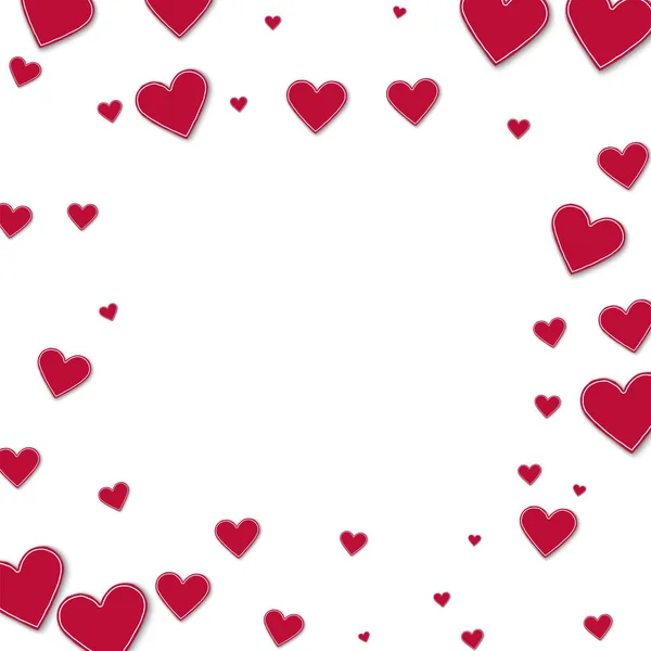 Coeurs en papier rouge découpés Cadre carré éparpillé sur fond blanc Illustration vectorielle — Image vectorielle