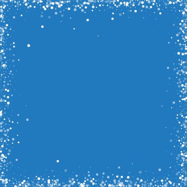 Rasgele düşen beyaz nokta rasgele düşme ile kaotik çerçeve beyaz nokta üzerinde mavi arka plan vektör