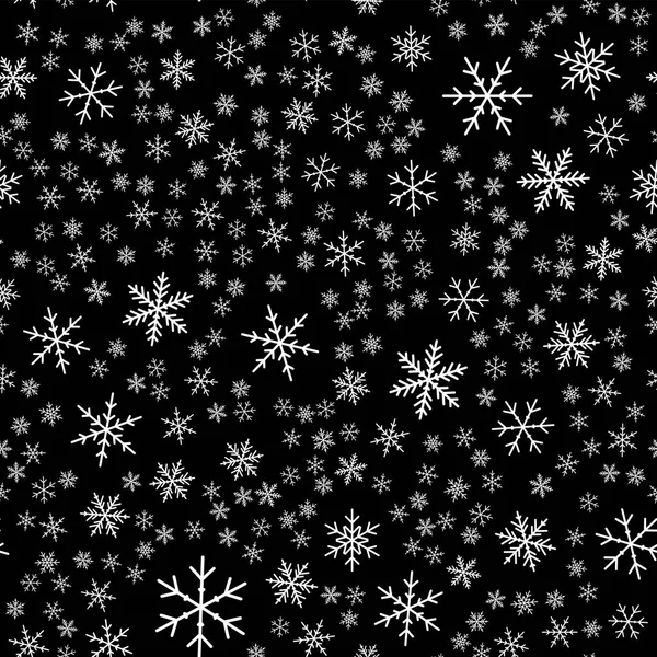 Λευκά νιφάδες χιονιού απρόσκοπτη μοτίβο σε μαύρο φόντο χριστουγεννιάτικο χαοτική διάσπαρτα λευκά νιφάδες χιονιού — Διανυσματικό Αρχείο