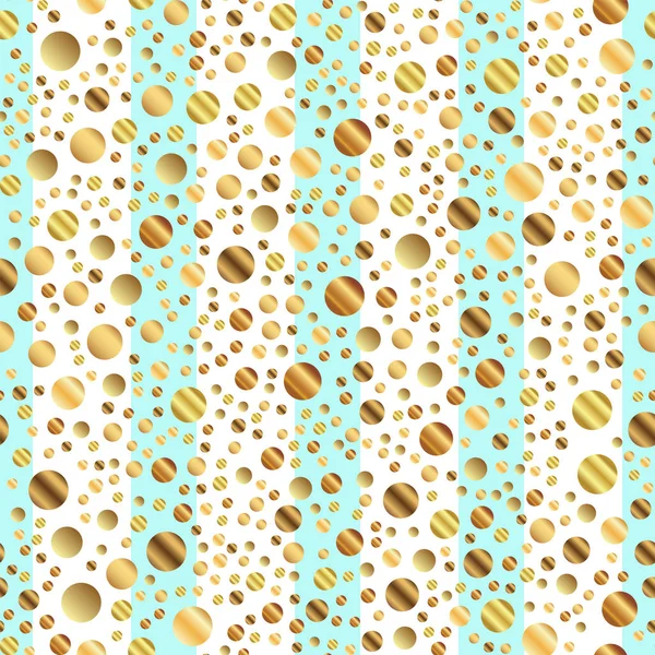 Pois dorés motif sans couture sur fond rayé bleu dégradé resplendissant pois dorés sans fin — Image vectorielle