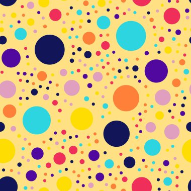 Memphis stili puantiyeli seamless modeli üzerinde sarı arka plana muhteşem modern memphis polka