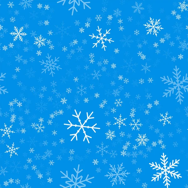 Light blue snowflakes seamless pattern on blue Christmas background Chaotic scattered light blue — Stock Vector