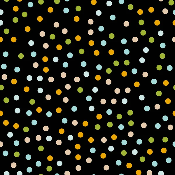 Kleurrijke polka dots naadloze patroon op zwart 1 achtergrond Awesome klassieke kleurrijke polka dots — Stockvector