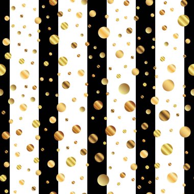 Siyah ve beyaz çizgili zemin üzerine altın nokta seamless modeli güzel degrade altın nokta