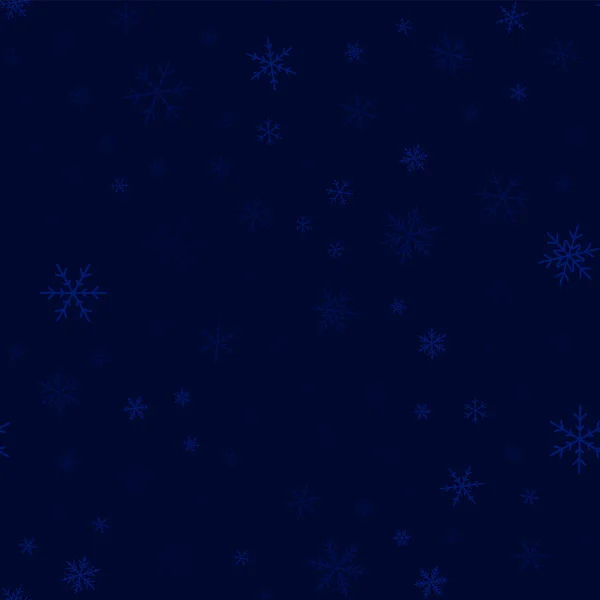 Copos de nieve transparente patrón sin costuras sobre fondo de Navidad azul oscuro Caótica dispersa — Archivo Imágenes Vectoriales