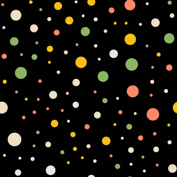 Kleurrijke polka dots naadloze patroon op zwart 5 achtergrond Alluring klassieke kleurrijke polka dots — Stockvector