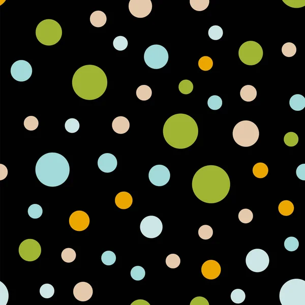 Kleurrijke polka dots naadloze patroon op zwart 1 achtergrond heerlijke klassieke kleurrijke polka dots — Stockvector