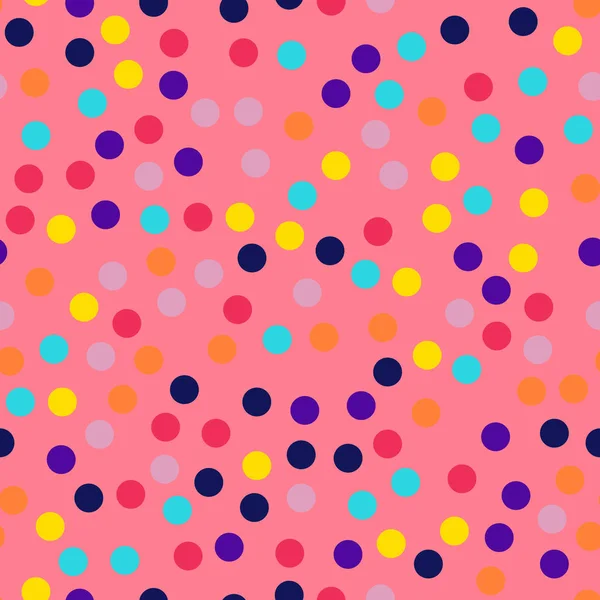 Memphis style polka dots seamless pattern on coral background Splendid modern memphis polka dots — Stock Vector