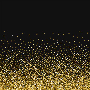 Yuvarlak altın glitter dağılım alt gradyan ile yuvarlak altın Sim siyah arka planda Ideal