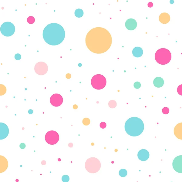 Kleurrijke polka dots naadloze patroon op wit 3 achtergrond stralende klassieke kleurrijke polka dots — Stockvector