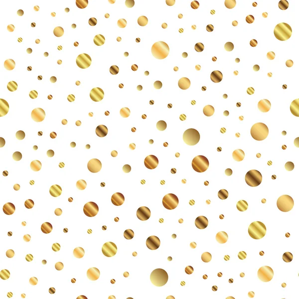 Pois dorati modello senza cuciture su sfondo bianco Incredibile gradiente punti dorati infinito casuale — Vettoriale Stock