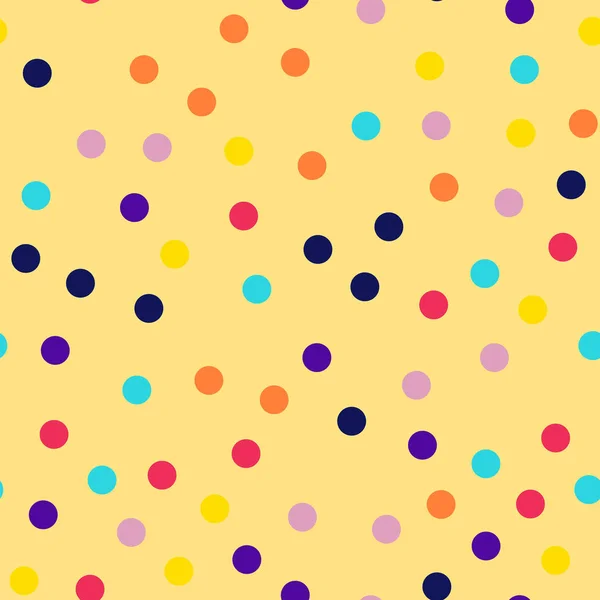 Memphis style polka dots seamless pattern on yellow background Pretty modern memphis polka dots — Stock Vector