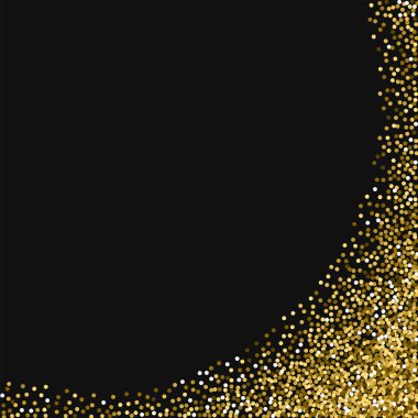 Yuvarlak altın glitter soyut sağ alt köşede siyah arka plan güzel yuvarlak altın glitter ile