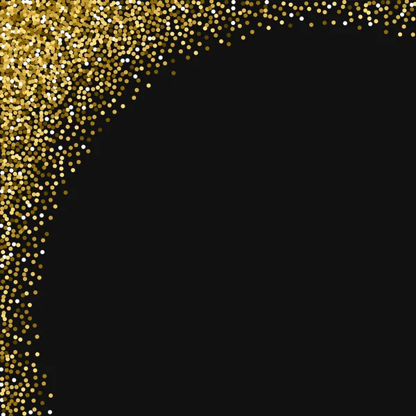 Ronde goud glitter abstracte linker boven hoek met ronde gouden Glitters op zwarte achtergrond Cool — Stockvector