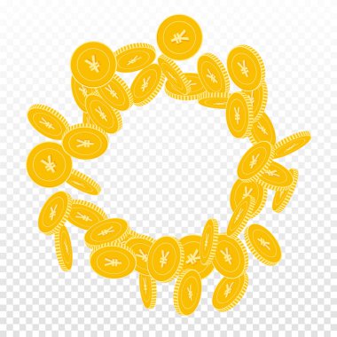 Çin yuan şeffaf arka plan mükemmel yuvarlak üzerinde düşen dağınık büyük Cny paralar paralar