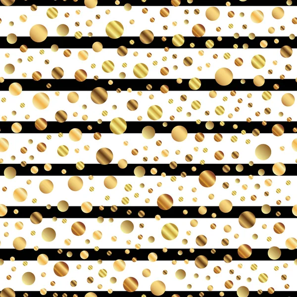 Arany pontok varrat nélküli mintát a fekete-fehér csíkos háttér Pleasing színátmenet arany pontok — Stock Vector