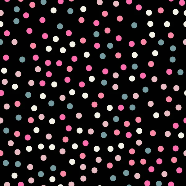 Kleurrijke polka dots naadloze patroon op zwart 8 achtergrond sierlijke klassieke kleurrijke polka dots — Stockvector