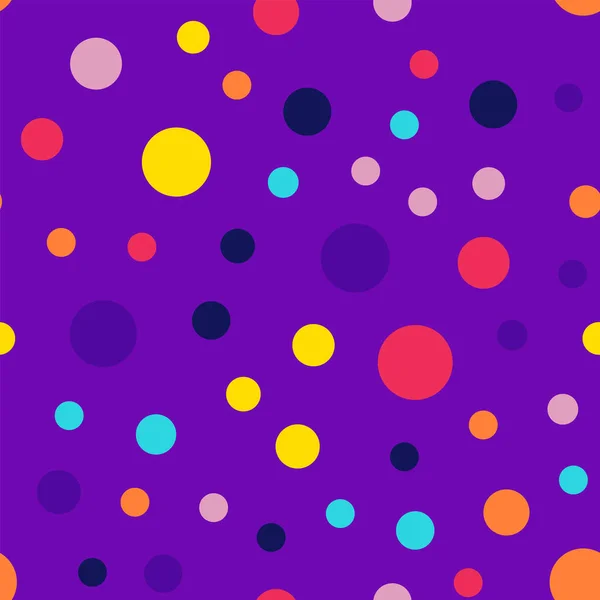 Мемфис стиль полька точек бесшовный шаблон на фиолетовом фоне Выдающийся современный Мемфис полька — стоковый вектор