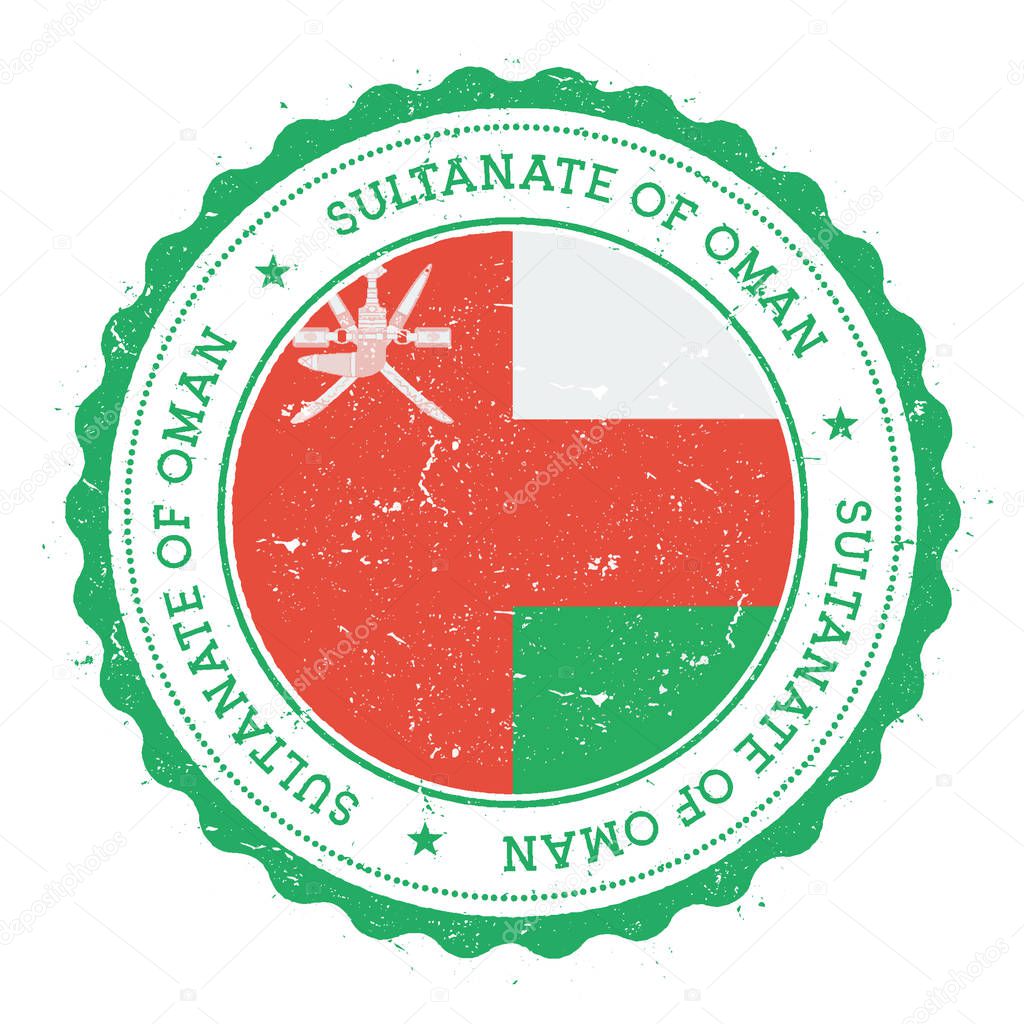 Grunge rubber stamp with Oman flag Vintage travel stamp with circular text stars and national flag