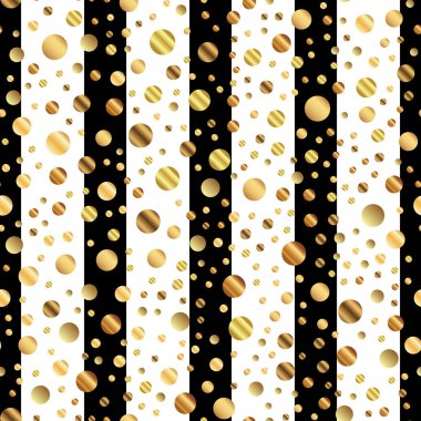 Altın nokta seamless modeli siyah beyaz çizgili arka plan zarif degrade altın noktalar üzerinde